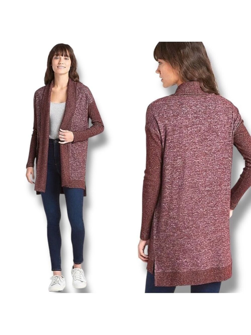 GAP Softspun Heathered Burgundy Open Front Long Sleeve Cardigan Sz S